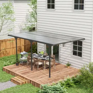 Gray Wall Mounted Polycarbonate Pergola 16point5x10ft Rainwater Drainage Design UV Blocking Awning for Outdoor Deck Courtyard Use