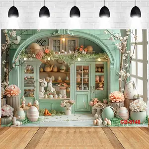 Photography Background Spring Easter Bunny Eggs Flower House Birthday Party Decor Backdrop Photo Studio