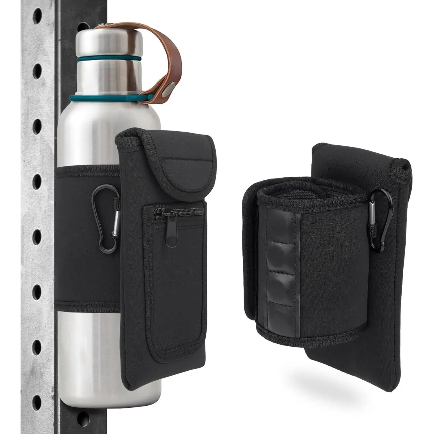 Magnetic Water Bottle Holder, Attaches Magnetically to Metal Surface Exercise Equipment - Multipurpose Bottle Sleeve - Waterproof - Accessory Pockets for Cell Phones, Key, Cards, Headphones