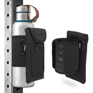 Magnetic Water Bottle Holder, Attaches Magnetically to Metal Surface Exercise Equipment - Multipurpose Bottle Sleeve - Waterproof - Accessory Pockets for Cell Phones, Key, Cards, Headphones