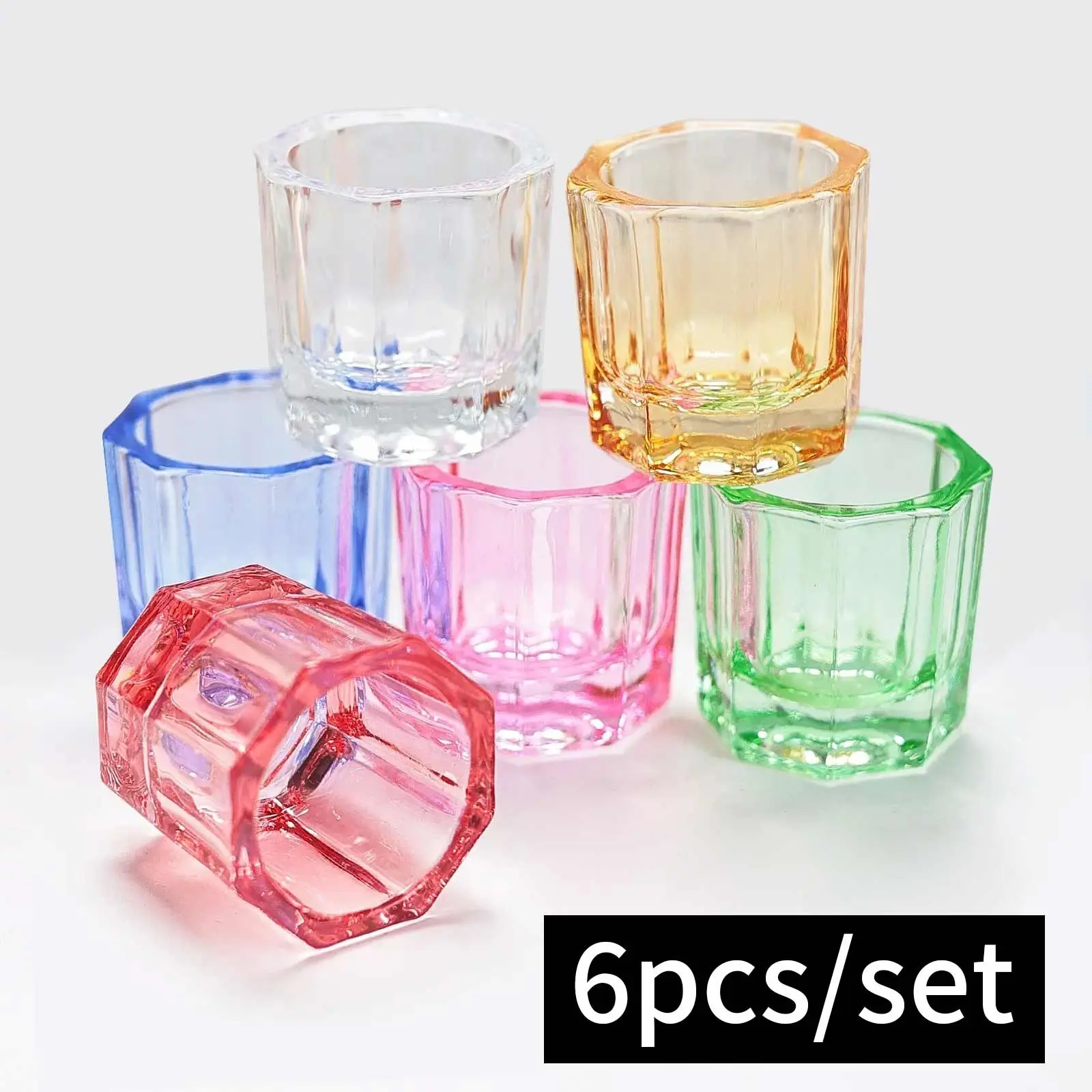 6pcs Manicure Crystal Glass Acrylic Powder Dappen Dish, Nail Cup, Wash Brush Bowl, Nail Art Tools, Nail Care, Nail Art Kit, Nail Art Set, Nail Tech Supplies