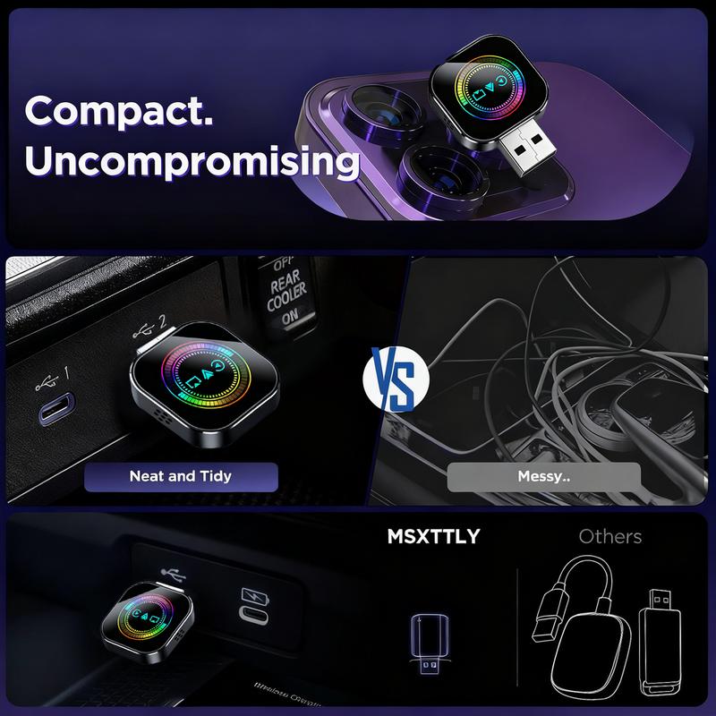 Yurnlv - 2026 new 3 in 1 AirPlay Upgrade, with wired to wireless CarPlay adapter, screen mirror only for TikTok/YouTube, car must have factory-installed wired CarPlay