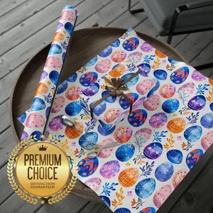 Blue Pink and Purple Easter Egg Wrapping Paper, Easter Egg Hunt Gift Wrap, Springtime Wrapping Paper, Passover Gift Wrap