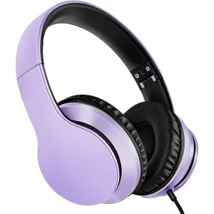 SQ-HPS027 X6 Over-Ear Headphones with Microphone, Purple-Black Lightweight Foldable & Portable Stereo Bass, Wired for Smartphone & Tablet, MP3 (1.45M No-Tangle)