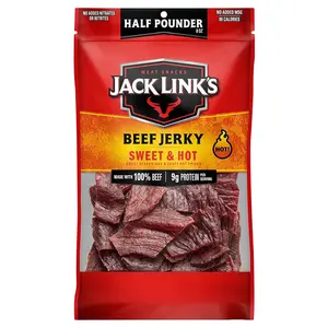 Jack Link's Beef Jerky Sweet & Hot, ½ lb – Bold flavor, 9g protein, 80 cal, premium beef, 96% fat-free. Snack Spicy