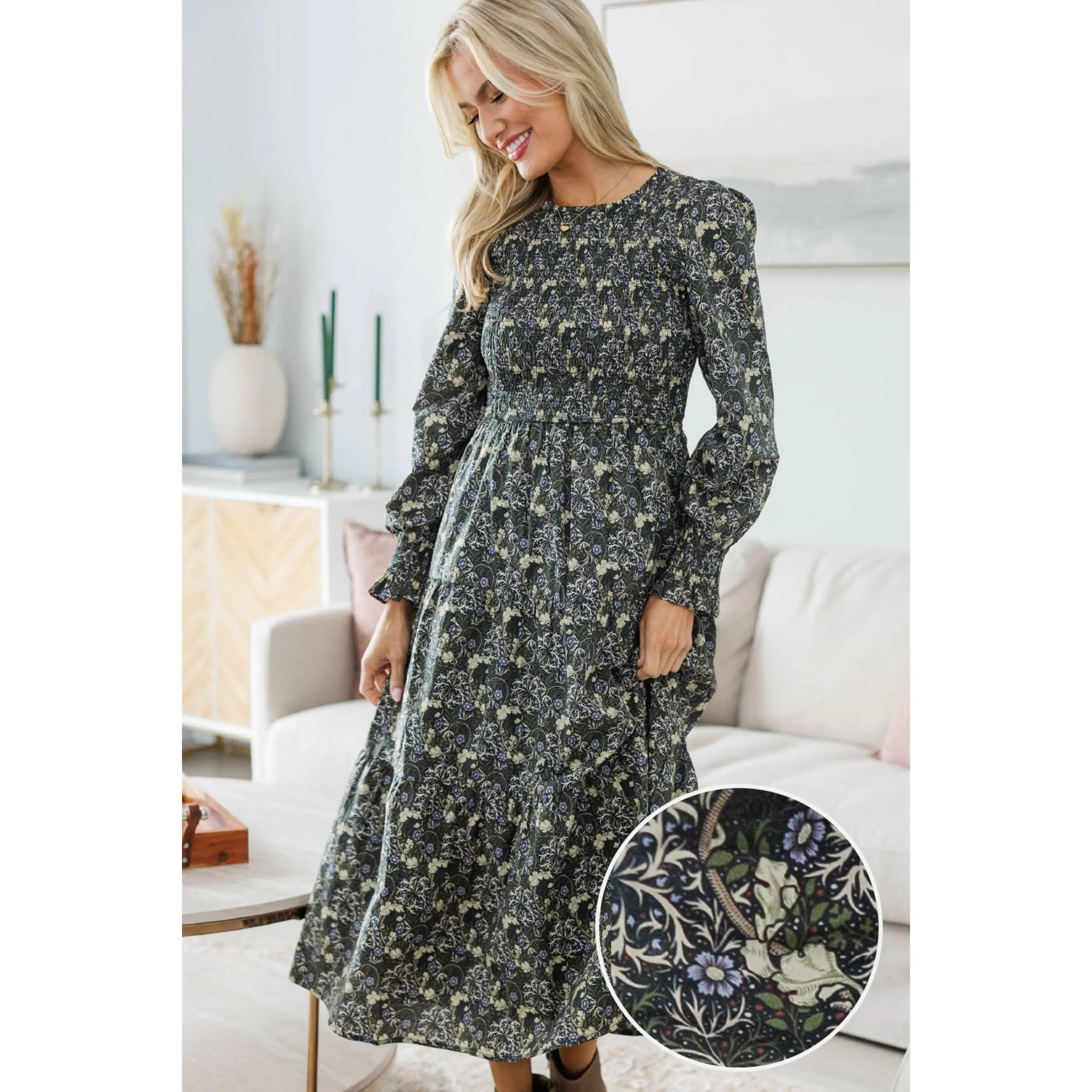 NURSING COLLECTION: Best Day Olive Toile Midi Dress