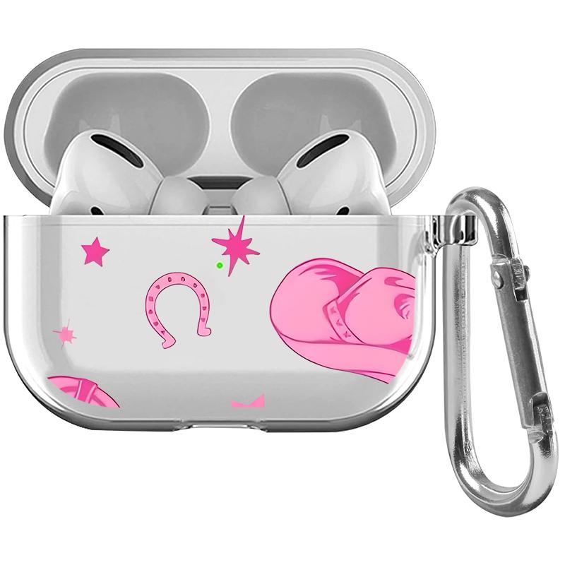 Pink Cowboy Dream Pattern TPU Soft Protective Case for Apple AirPods 4/3/2/1/Pro/Pro2 Transparent Earphone Cover with Keychain Attachment