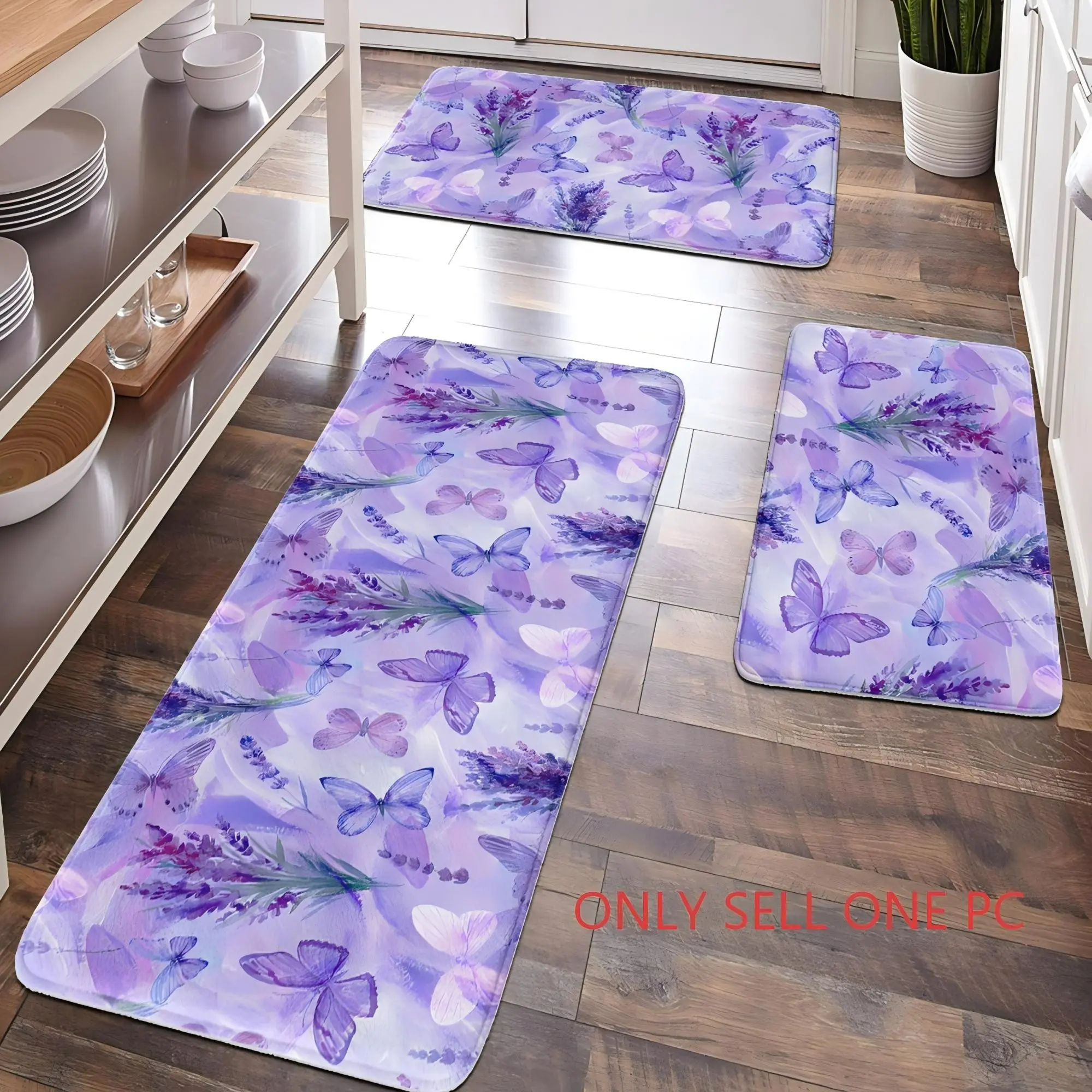 [Popular Choice]1pc, home decoration, bathroom decoration, bathroom mat, bathroom mat, cute bath mat, kitchen decoration, kitchen mat, butterfly and lavender pattern mat, romantic style mat, soft and comfortable, and can relieve fatigue.