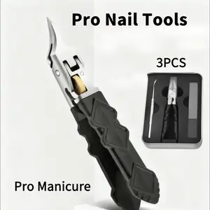 Pro Nail Tools Professional Nail Clipper Set for Men & Seniors Curved Ultra-Sharp Blades Anti-Slip Ergonomic Grip Durable Safe Manicure Tool 3PCS