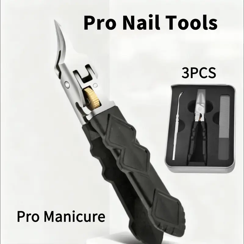 Pro Nail Tools Professional Nail Clipper Set for Men & Seniors Curved Ultra-Sharp Blades Anti-Slip Ergonomic Grip Durable Safe Manicure Tool 3PCS Nail Care Set Cutics