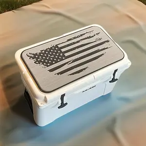 YETI Cooler Pad with Torn American Flag Logo - Top fits YETI Tundra Cooler Lid- Grey/Black Mat.  Easy peel and stick application. 3M Adhesive. Ice Box