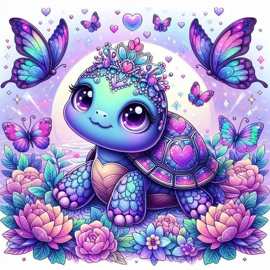 Turtle & Butterfly Pattern DIY Diamond Arts Colorful Painting Kit without Frame, DIY 5D Diamond Arts Colorful Painting Kit, Wall Art Decor for Home