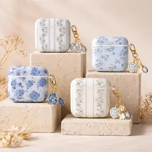 Personalized Coquette Loveshack Fancy AirPod Case Set, Vintage Blue Floral Rose AirPods Gen 1 2 3 4 Pro Cover,Girly Aesthetic, No Keychain 2