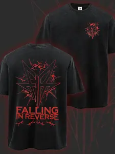 Men's Falling In Reverse Band Logo T-Shirt - Official Gothic Red & Black Graphic Tee with Iconic Logo Print, Short Sleeve Round Neck Casual Streetwear, Machine Washable Merch for Concerts & Casual Attire