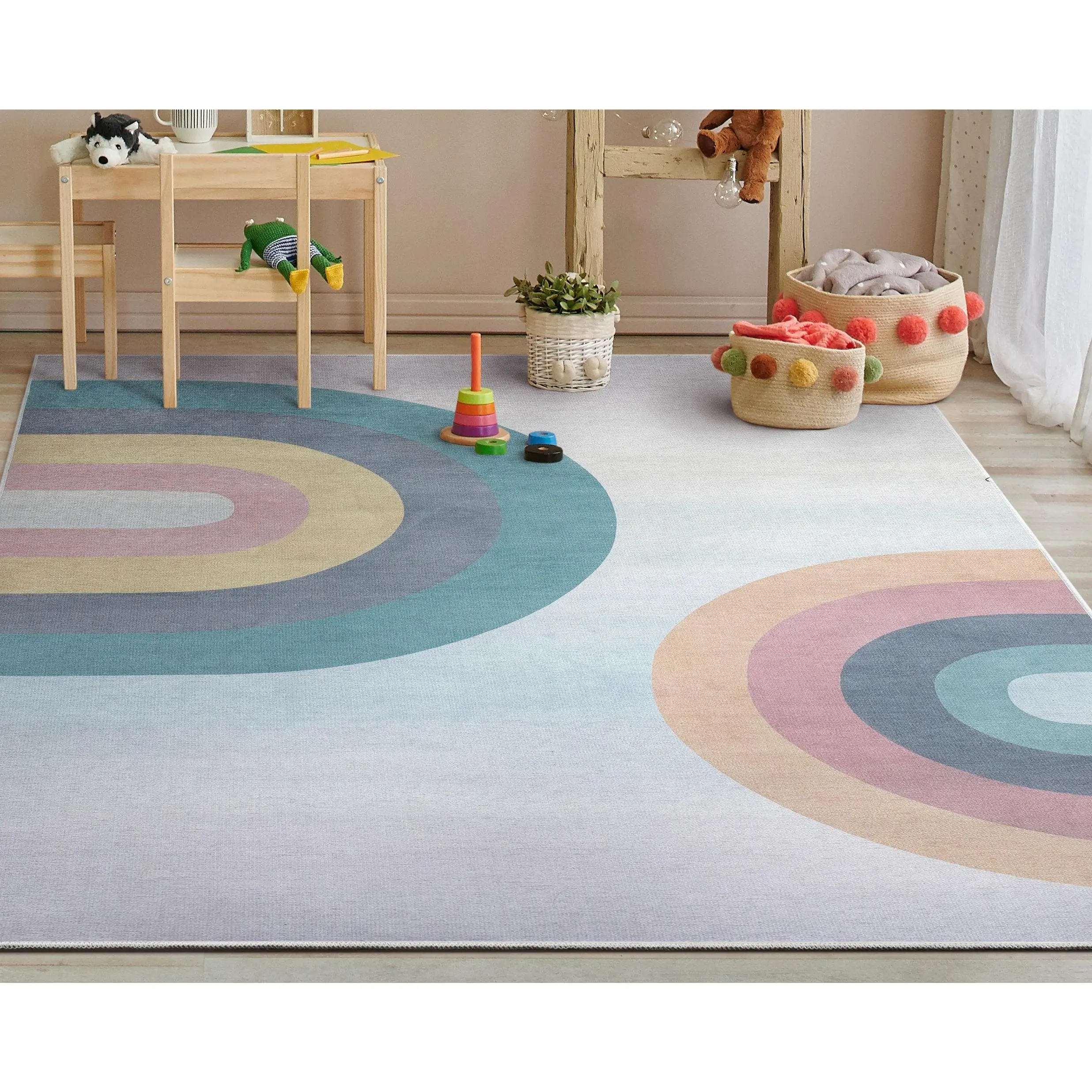 Kaleidoscope Rainbow Modern Multi Pastel Area Flat-Weave Rug