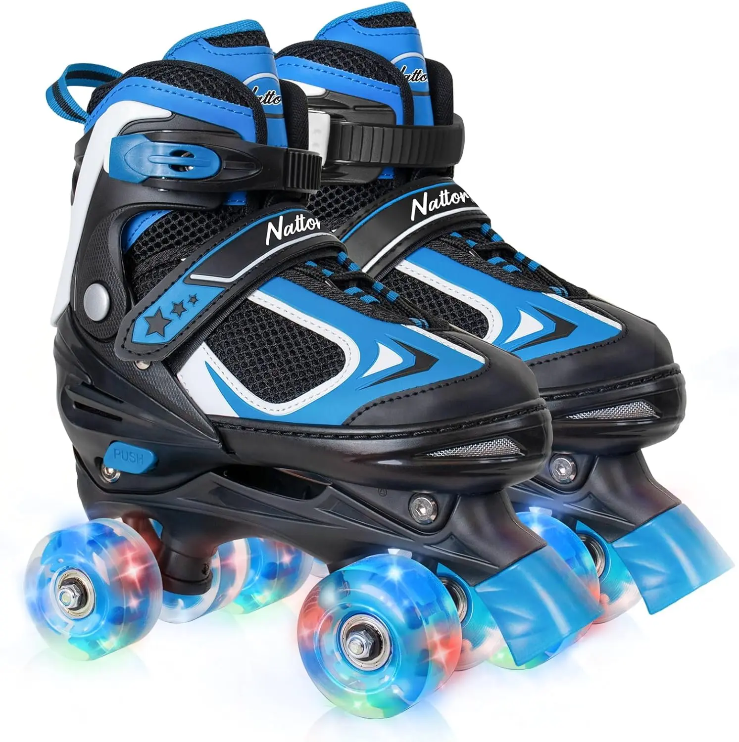 All Light up Wheels Quad Skates Kids 4 Sizes Adjustable Roller Skates for Boys Girls Kids, - Birthday Gift for Indoor Outdoor Sports GIFT FOR CHILDREN - Nattork
