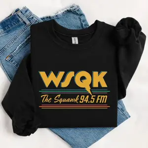 Wsqk The Squawk 94.5 FM Sweatshirt Pullover, Retro Radio Crewneck Sweater, Vintage Sci Fi 80s Nostalgic Fandom, WSQK FM Logo, Radio