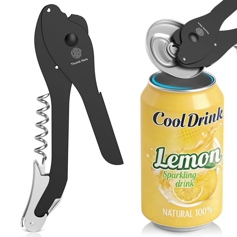 Ikkle All-Purpose Portable Can Opener Ideal for 7.5 to 25 oz. cans of beer, soda, and wine Beer bottle opener Kitchen essential Smooth aluminum surface Effortlessly opens cans without leaving debris Safe and portable Reliable non-slip design