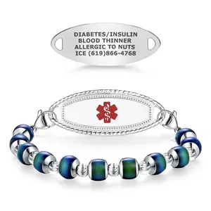 Custom Engraved Color Changing Mood Beaded Medical ID Bracelet