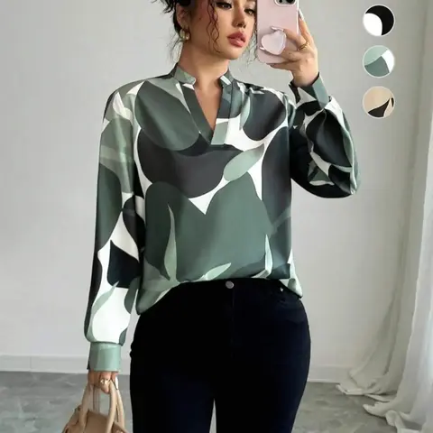 Women's Fall Long Sleeve Shirt Collar Top Printed Boho Style Blouse, Casual Woven Fabric Moderate Thickening, Ladies Fashion Clothing, Casual Boho Soft Blouses
