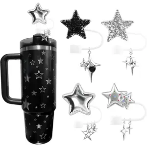 Silicone Straw Covers for Stanley Cup 30&40 Oz Tumblers - Y2K Cute Glitter Star Straw Toppers