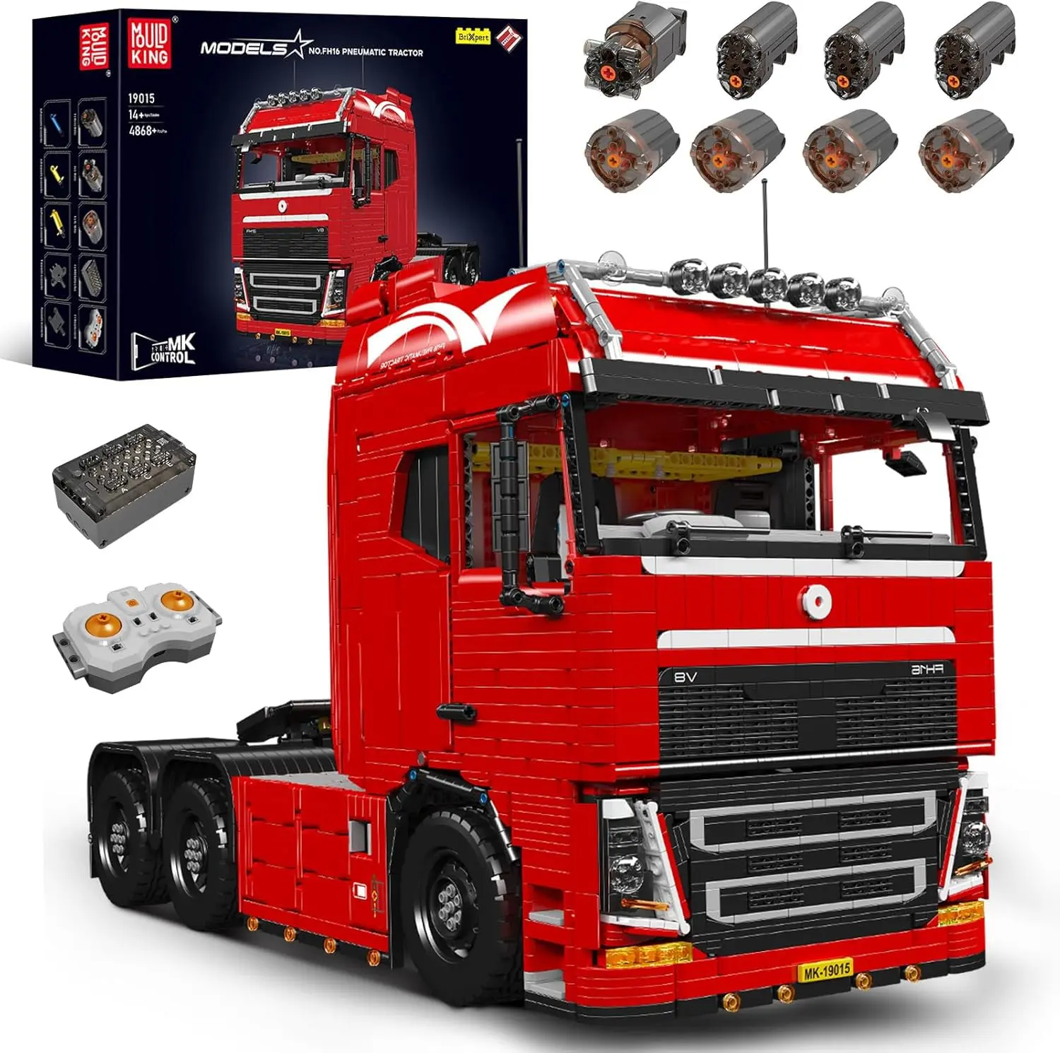 Mould King 19015S Stem Carbon Fiber Tractor Truck Block Kit - 16.14” High MOC Large Building Set, 4868+ Pieces with Motor/APP Remote Control, Back to School/Children’s Day Gift for Teens 14+, Childrens Day