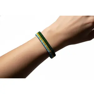 Rwanda Flag Beaded Bracelet, Handmade Rwandan Patriotic Jewelry, Green Yellow Blue (1pc)