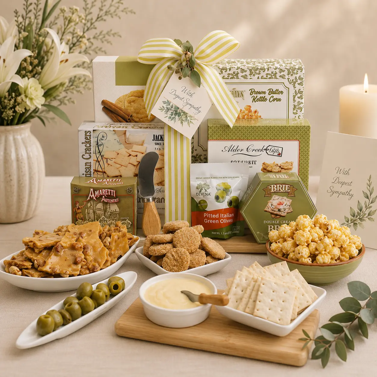 With Sympathy Cutting Board Gift Basket