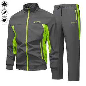 Comfortable Men's Casual Patchwork Sports Set Jacket and Pants, Street Style Sportswear, Fashionable Athletic Design, Fine Stitching, Comfortable Fabric, Two-Piece Outfit, Urban Style, Young Professional