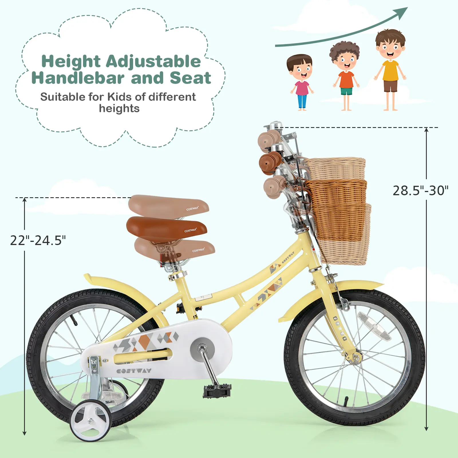 COSTWAY - 16 Inch Kids Bike Adjustable Bicycle with Reflectors and Bell for Children 4-7 Years Old-16 inches