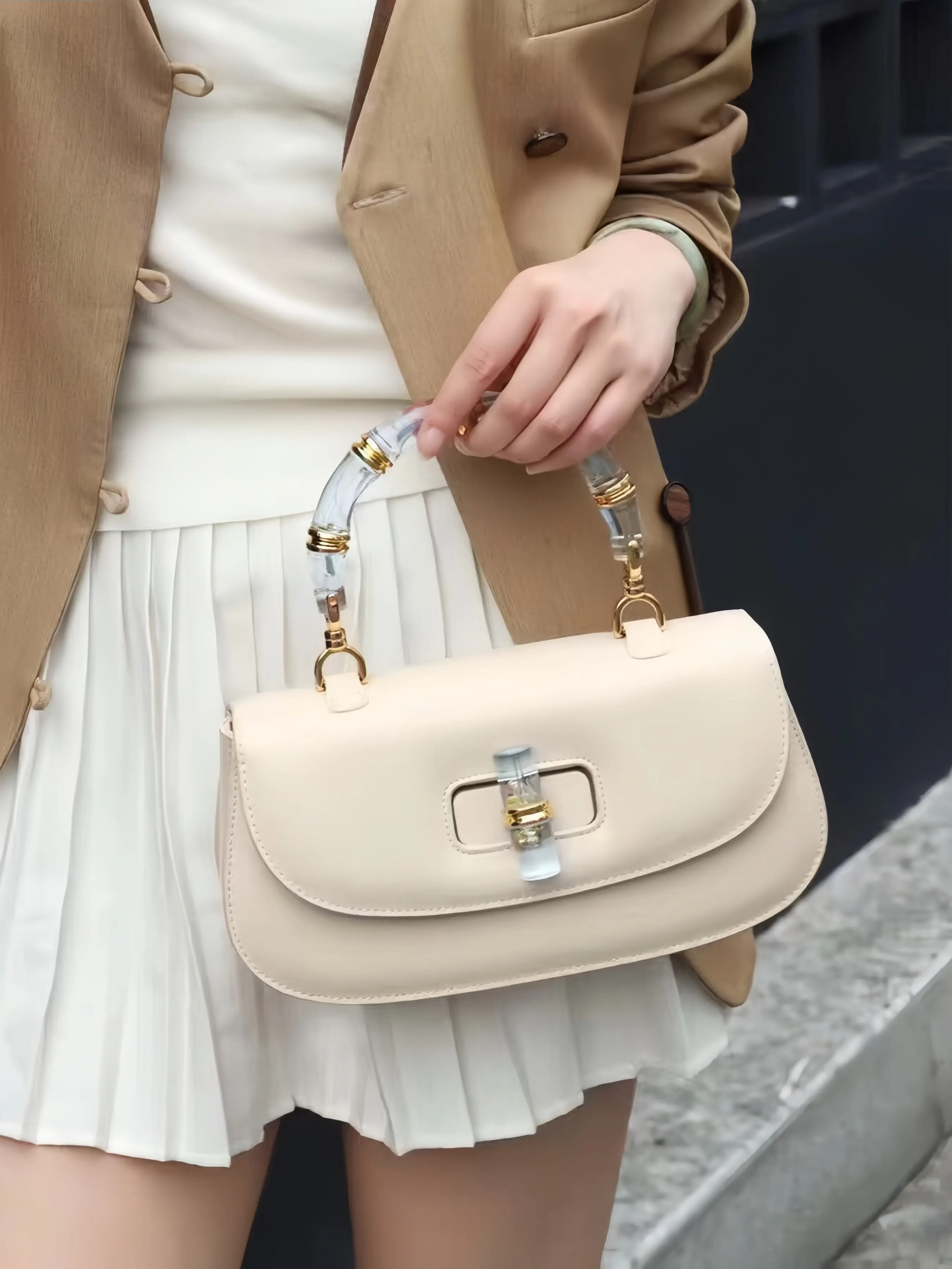 Women's Crossbody Bag New Arrival Saddle Bag Bamboo Design Unique High-End Single Shoulder Handbag Commuter Versatile Trendy Commuting Bag Fashionable Crossbody Bag Fashionable Bags