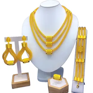 Women's Affordable 4-Piece Gold Mesh Statement Jewelry Set - 18K Gold Plated Anti-Tarnish Durable Accessory Layered Bold Chain Necklace, Drop Earrings, Bracelet & Ring for Bridal, Everyday Wear