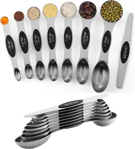 Pack of 8 Stainless Steel Magnetic Measuring Spoons Set, Dual Sided, Stackable, Adjustable Teaspoon and Tablespoon Measure Spoon with Leveler, Kitchen Gadgets Set 5