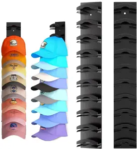 [Summervibes] 2‑Pack Baseball Cap Organizer, Heavy‑Duty Wall‑Mount Hat Rack with Super‑Strong Adhesive, Holds Up to 20 Hats, Multi‑Layer Hat Display Hanger, Dual‑Install Design for Door, Closet & Bedroom Storage