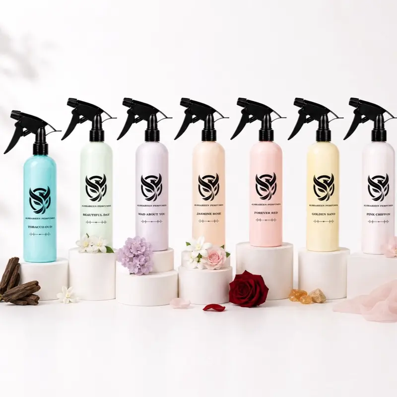 Alshaheen Perfumes Scented Home Fragrance Products Boxed Set (7PC, 300ML Each) - Long-Lasting Room Spray Air Freshener with Vanilla Sand Vibe, Forever Red, Pink Chiffon, Mad About You, Jasmine, Fruity Sweet Notes for Indoors