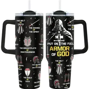 40oz Armor of God Insulated Tumbler with Handle and Straw, Double Wall Vacuum Insulated Travel Mug, Trendy Collector Drinkware