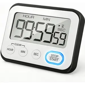 Digital Kitchen Timer Magnetic Loud Alarm, Large LCD Screen Silent/Beeping Multi-Function for Teachers Classroom Kids, Black