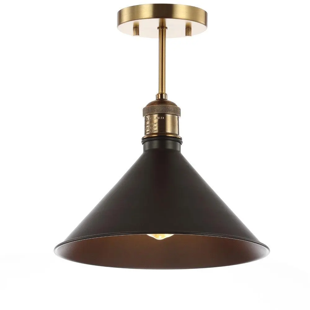 JONATHAN Y Nick Farmhouse Metal LED Semi-Flush Mount, Home Lighting Decorative LED-Lighted Bronze Ceiling Mount Lamp with Bases & Shades for Living Room, Bedroom