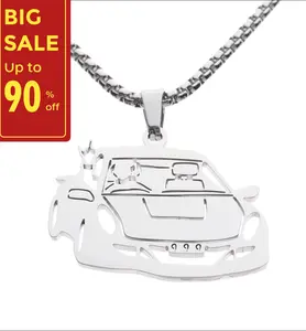 Hip Hop Juice Car Logo Pendant Necklace, Stainless Steel Chain Jewelry, Streetwear Hoodie Accessory, Couple Gift Necklace