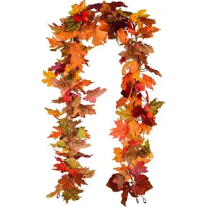 2 Pack Fall Maple Garland - 5.9ft/Piece Artificial Fall Foliage Garland Colorful Autumn Decor for Home Wedding Party (Mixed Color)