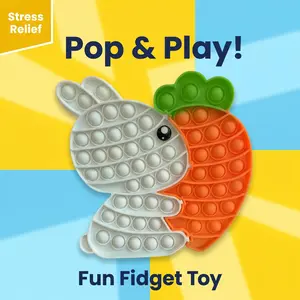 Large 2-in-1 Easter Bunny Carrot Splicing Pop It Fidget Toy, Silicone Push Bubble Sensory Stress Relief Puzzle, Easter Basket Stuffer Gift for Teens Adults 14+