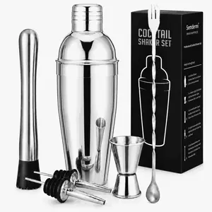 Cocktail Shaker Set, 6-Piece 18/8 Food-Grade Stainless Steel Mixology Bartender Kit - Premium Bar Tools with Muddler, Jigger, Spoon & Pourers -...