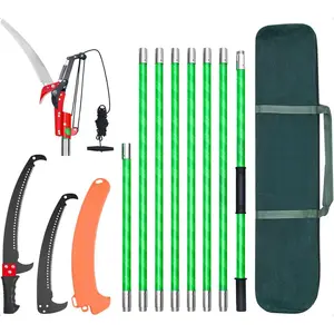 Manual Pole Saw, 3.87-27 ft Extendable Pole Tree Pruner with Scissors, Sharp 65Mn Steel Blade, Lightweight Fiberglass Handle Pole, for High Branch Trimming, Pruning Tool for Palms and Shrubs