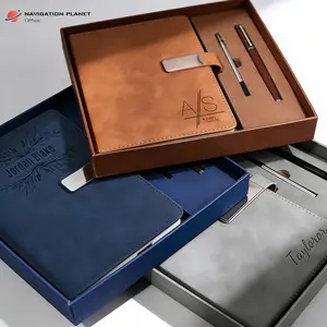 Personalized Leather Journal & Pen Gift Set for Him, Custom Engraved Notebook in Luxury Premium Gift Box, Executive Corporate Business Gift for Dad, Husband, Boss, Clients, Employees, Graduation, Birthday, Father’s Day Present Idea