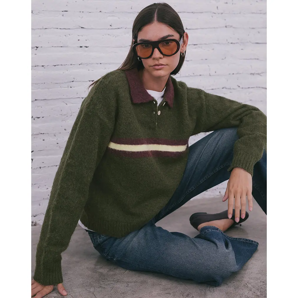 Marvina Jumper in Knit Green with Yellow Stripe