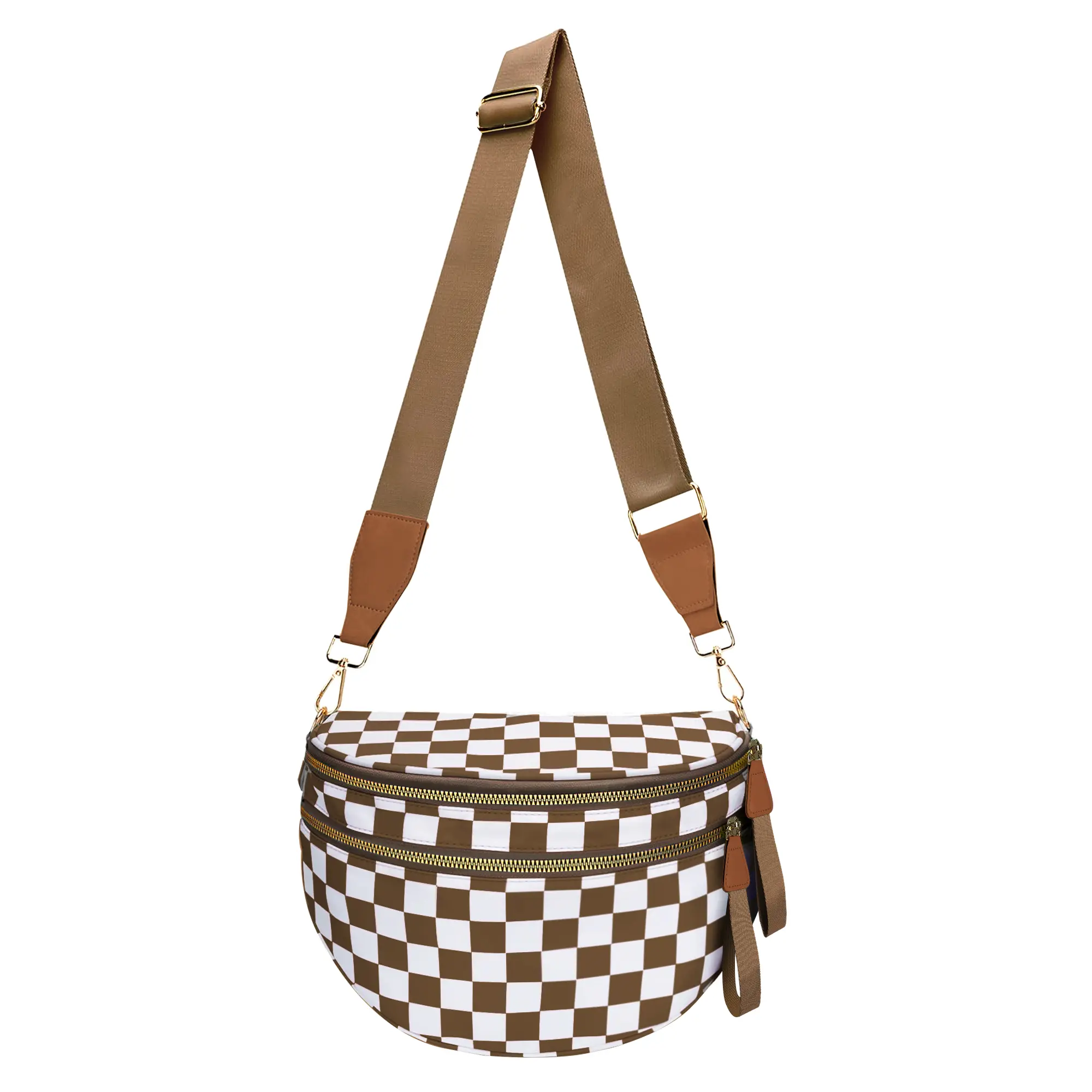 Multi-pocket printed fashion women's crossbody bag, large-capacity versatile shell bag, trendy chest bag, plaid print design, with adjustable long and short straps, suitable for outdoors, shopping, parties, gifting, and various occasions.