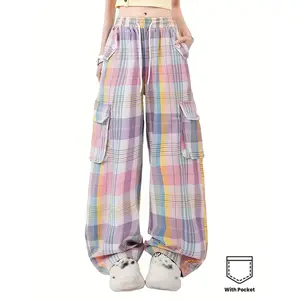 Girls Y2K Cargo Pants for Kids Loose Streetwear Rainbow Hip Hop Dance Cargo Jogger Pants Parachute with Pockets, 6-16 Years, Perfect for Outdoor