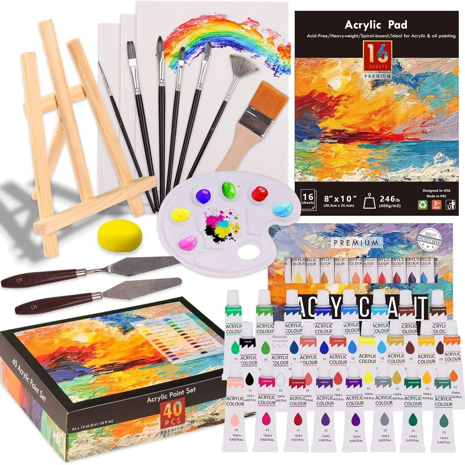 Acrylic Paint Set, 1 Set Painting Supplies with 24 Colors Acrylic Paint & Acrylic Pad & Painting Brushes & Canvas &  Palette & Easel, Art Craft Paints Kit for Artists Beginners, Kids, Adults