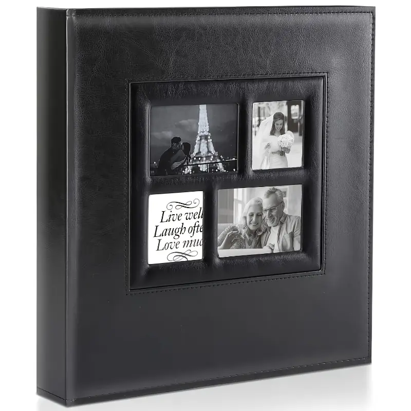 Senior Album 4x6 with 1000 Pockets - Extra Large Capacity, Available in Multiple Colors, Decorative for Valentine's Day Gifts fengshui ornament silk  flowers bouquet adventure book  Black Photo Leather travel scrapbook