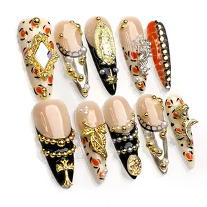 PG06 MuseMood | Gilded Whisper - 10PCS Handmade Press-On Nails REUSABLE 3D Gel Fake Nails Acrylic Salon-Quality  Long-Lasting Up to 4 Weeks Leopard Print